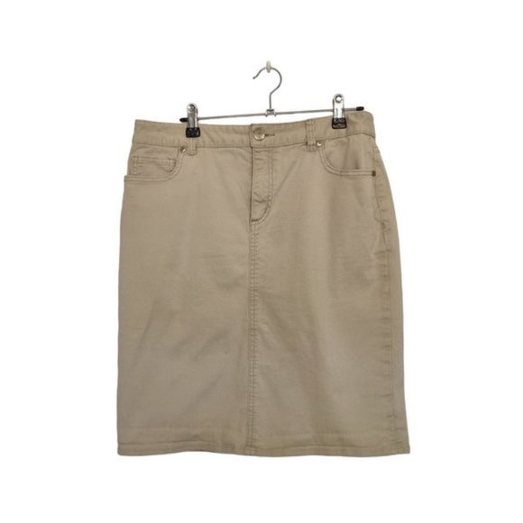 SPORTSCRAFT Size 10 Womens Beige Skirt Stretch Midi Denim Back Split Skirt - Picture 1 of 8